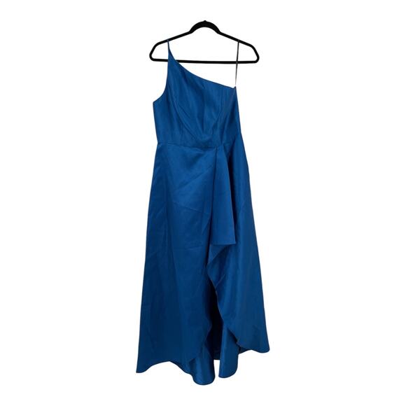 Alfred Sung Dress D831 One Shoulder satin gown blue size 12 - Picture 1 of 6